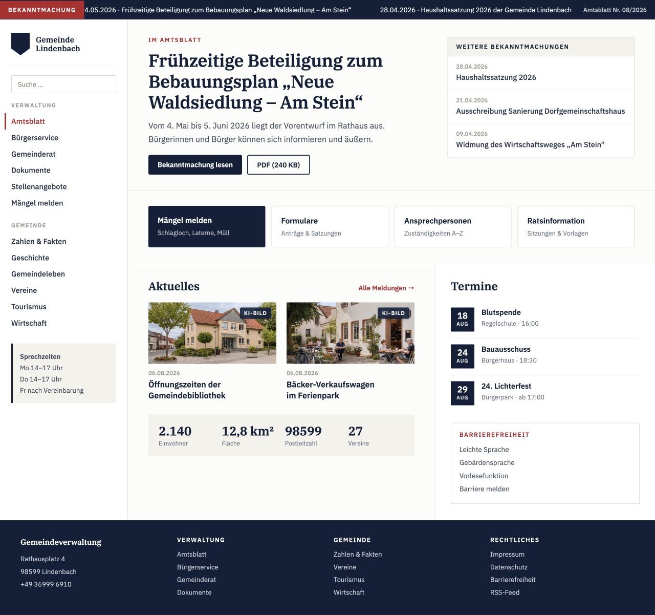 Startseite des Layouts Amtsblatt