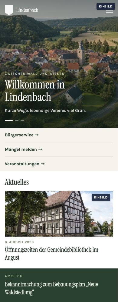Mobile Ansicht einer bildstarken kommunalen Website